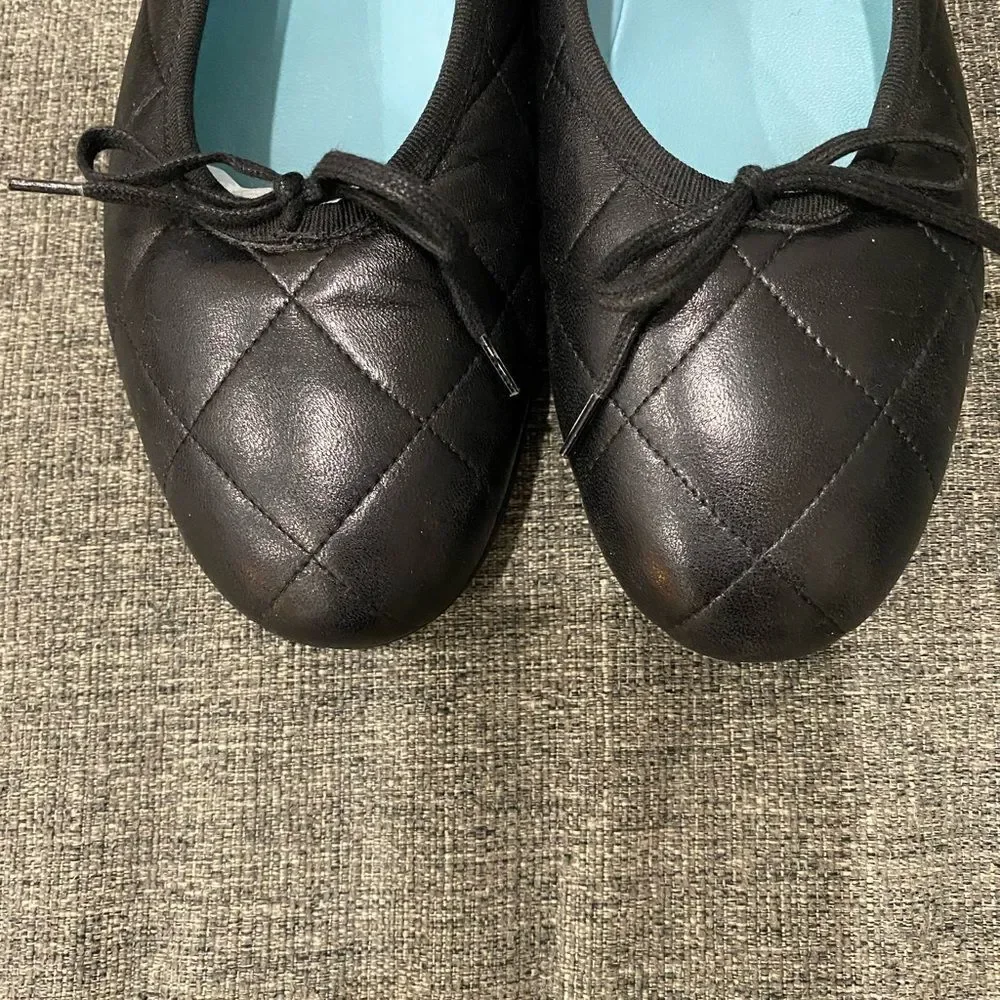 Thierry Rabotin Black Leather Quilted Ballets Flats Women Size EU 42